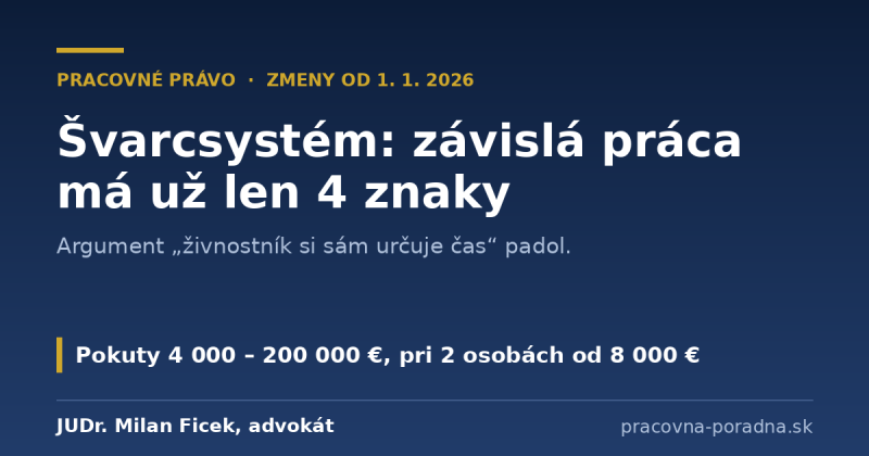 Švarcsystém 2026 – závislá práca má štyri znaky a pokuty od 4 000 eur